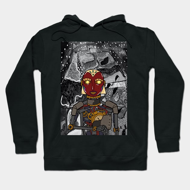 Enigmatic Maya Digital Collectible - Character with RobotMask, AfricanEye Color, and GlassSkin on TeePublic Hoodie by Hashed Art